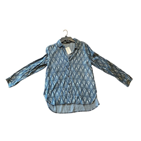 Velvet Heart Button-Up Shirt Women's Size M Gray Geometric Long Sleeve Tencel - Picture 4 of 5